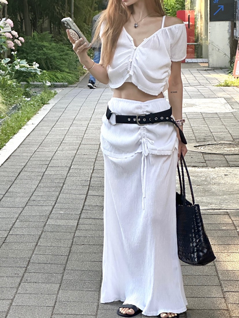 ZEROZERO韓國直郵女裝新品時尚職業長裙不含腰帶褶裥雙層ZEROZERO長裙圖色1