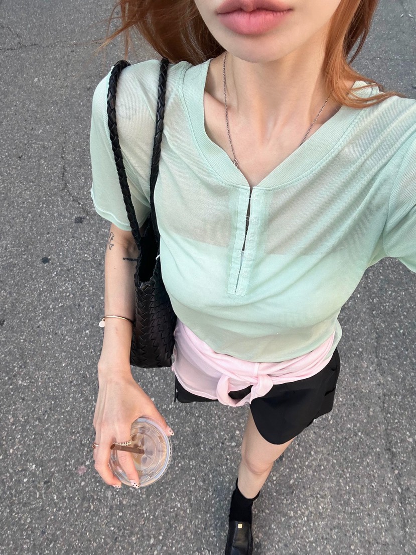 ZEROZERO東大門實拍韓國女裝新品時尚休閑推薦熱賣T恤透視ZEROZEROT恤