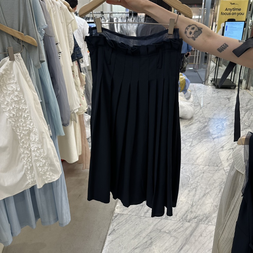 FOUNDATION韓國東大門直郵女士新品職業長裙不含腰帶百褶褶裙SFOUNDATION長裙