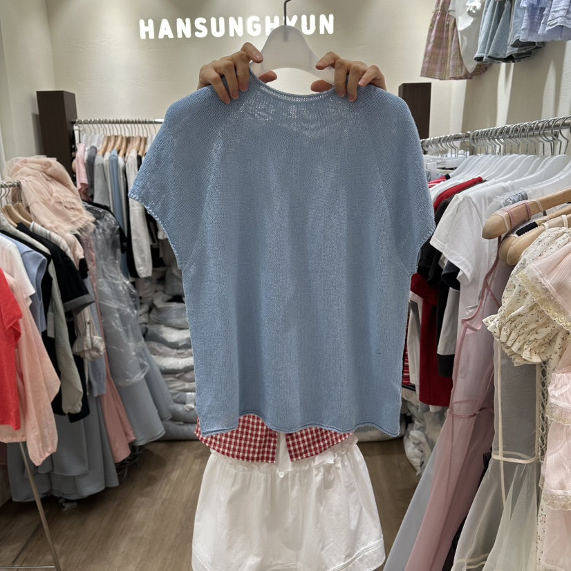 HANSUNGHYUN韓國東大門直郵女裝新品人氣26夏季針織衫透視亞麻HANSUNGHYUN針織衫圖色1
