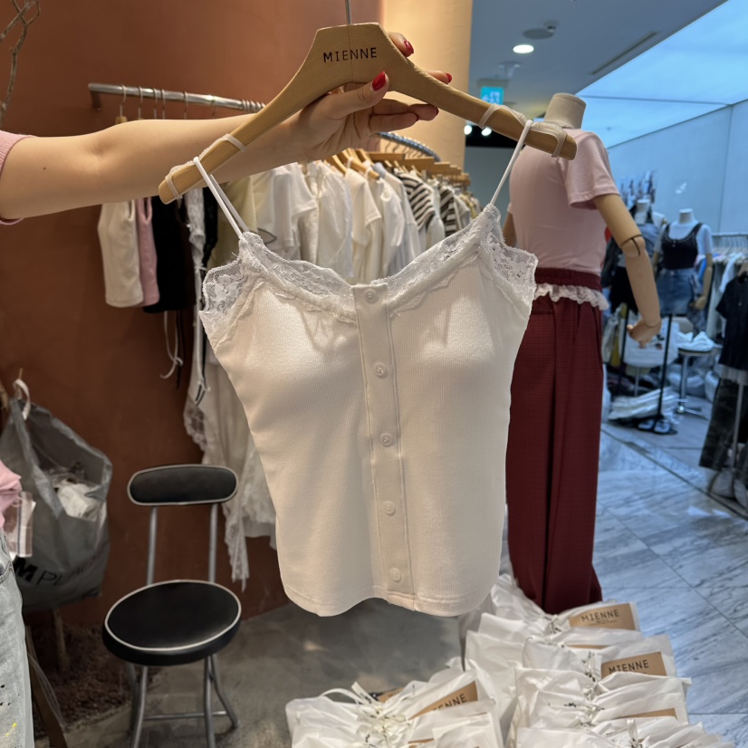 MIENNE韓國直郵實拍女裝新品人氣推薦熱賣吊帶背心高領蕾絲MIENNE吊帶/背心圖色1