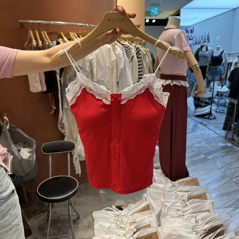 MIENNE韓國直郵實拍女裝新品人氣推薦熱賣吊帶背心高領蕾絲MIENNE吊帶/背心圖色2