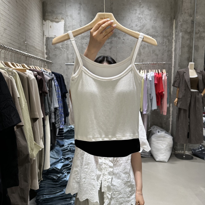 JUNI韓國直郵女裝新款職業26夏季吊帶背心假兩件撞色無袖my juni吊帶/背心圖色1
