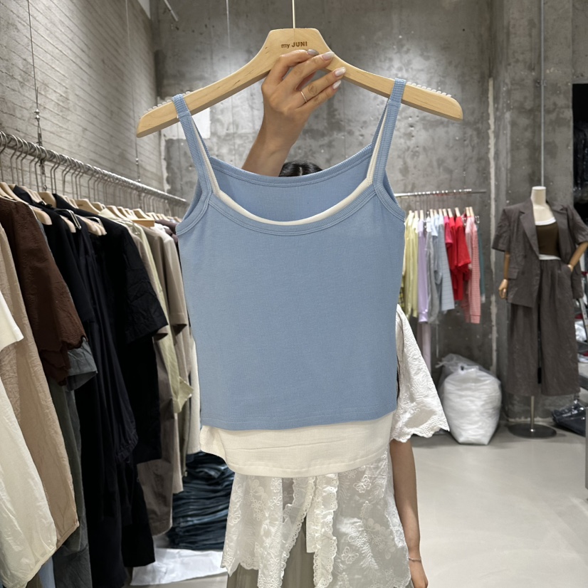 JUNI韓國直郵女裝新款職業26夏季吊帶背心假兩件撞色無袖my juni吊帶/背心圖色2