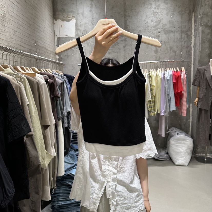 JUNI韓國直郵女裝新款職業26夏季吊帶背心假兩件撞色無袖my juni吊帶/背心圖色4