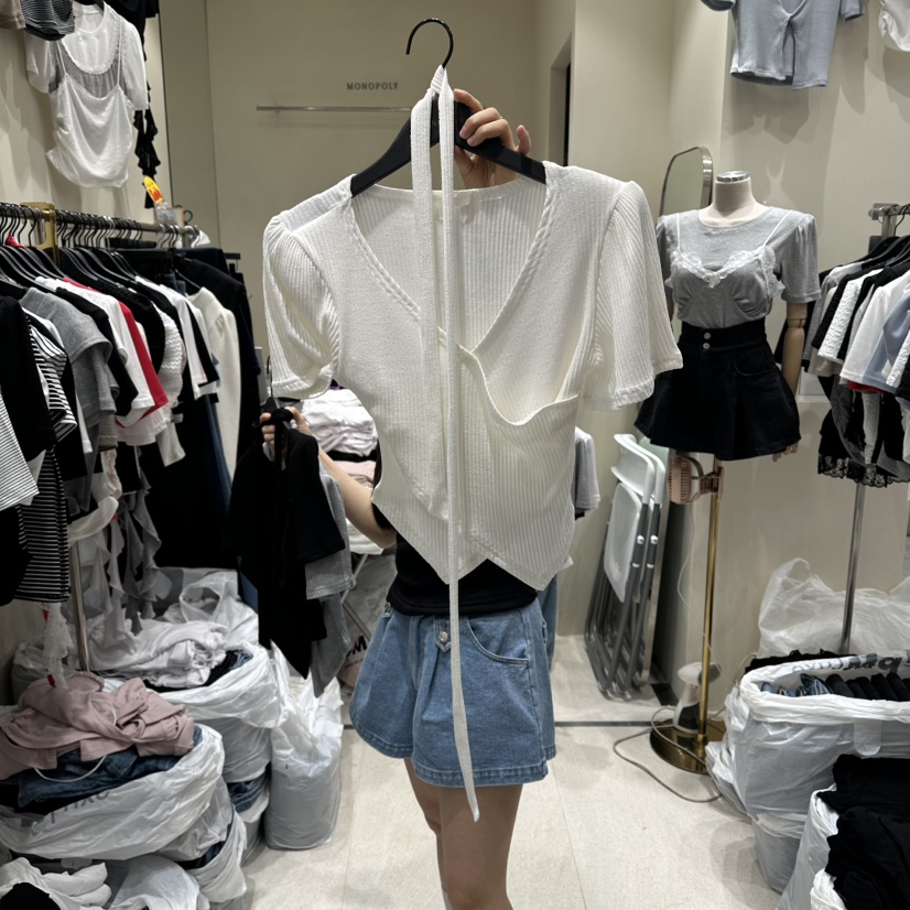 MONOPOLY韓國直郵女士新款休閑人氣職業26夏季推薦T恤含脖帶MONO_POLYT恤圖色1