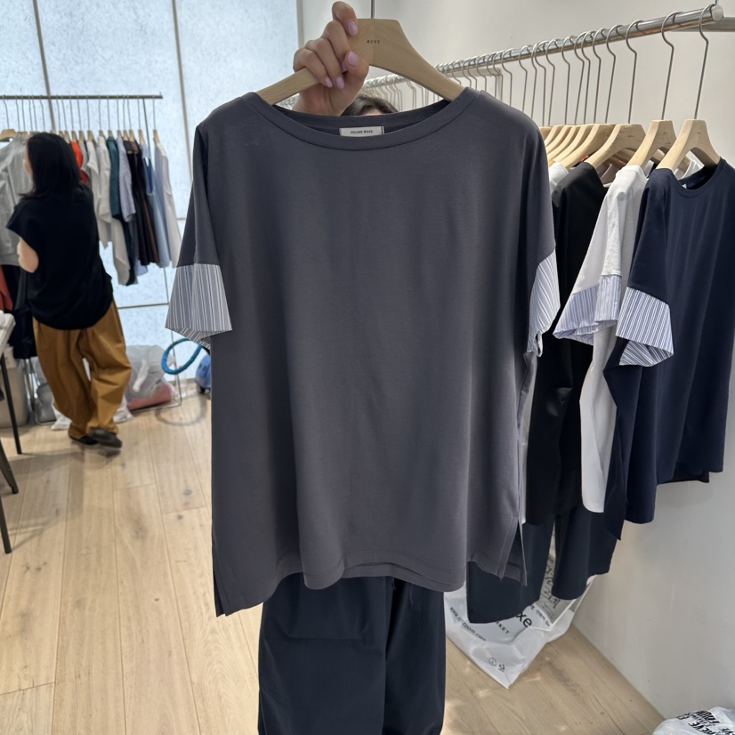 REVE-L韓國東大門代購女裝新款時尚熱賣職業休閑T恤撞色REVE-LT恤圖色2
