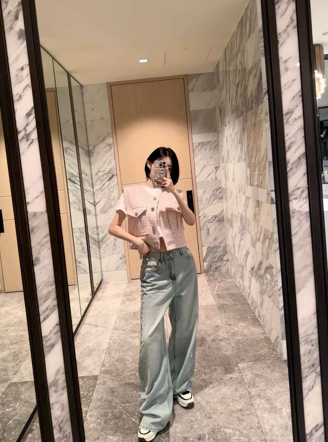blinque韓國東大門直郵女士新品熱賣馬甲不含內搭粗花呢短款Mblinque馬甲