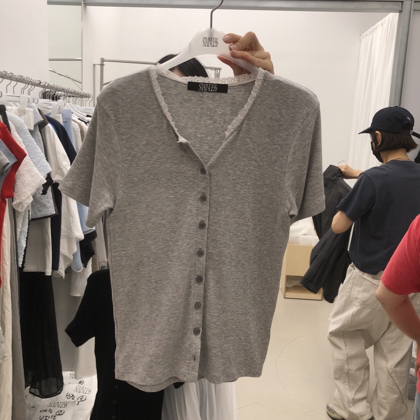 STAINLESS韓國東大門代購女士新品時尚人氣T恤蕾絲開衫羅紋STAINLESST恤圖色2