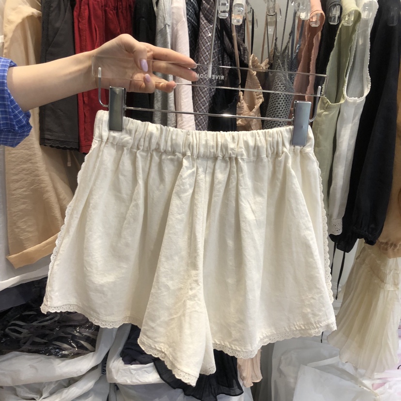 RIVEROOM韓國直郵女裝新品休閑職業26夏季短褲亞麻布蕾絲RIVEROOM短褲