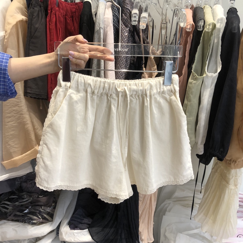 RIVEROOM韓國直郵女裝新品休閑職業26夏季短褲亞麻布蕾絲RIVEROOM短褲圖色1
