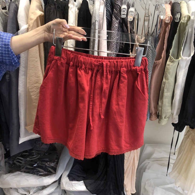 RIVEROOM韓國直郵女裝新品休閑職業26夏季短褲亞麻布蕾絲RIVEROOM短褲圖色2