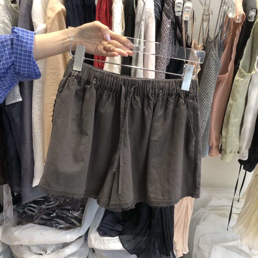 RIVEROOM韓國直郵女裝新品休閑職業26夏季短褲亞麻布蕾絲RIVEROOM短褲圖色3
