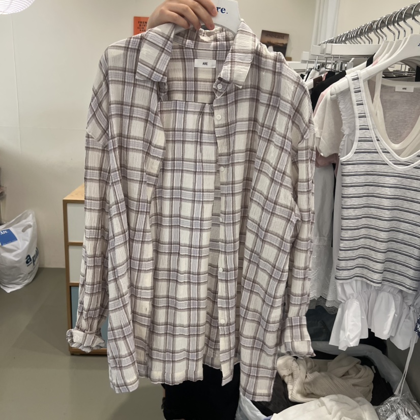 ARE韓國直郵女裝新品26夏季推薦熱賣職業休閑襯衫蕾絲衫格子ARE YOU/ARE襯衫/蕾絲衫圖色1