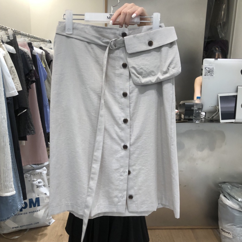 MEET ME韓國直郵女裝新品人氣26夏季半身裙中短裙口袋紐扣MEET ME半身裙/中短裙圖色1