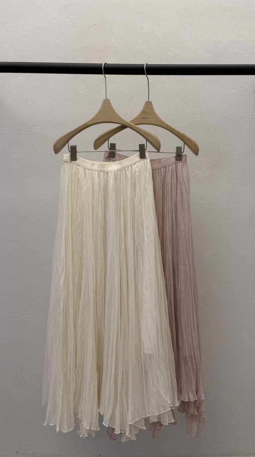 AUTUMN BEIGE-Q韓國直郵女士新品休閑長裙百褶透視褶裙A.b/AUTUMN BEIGE長裙
