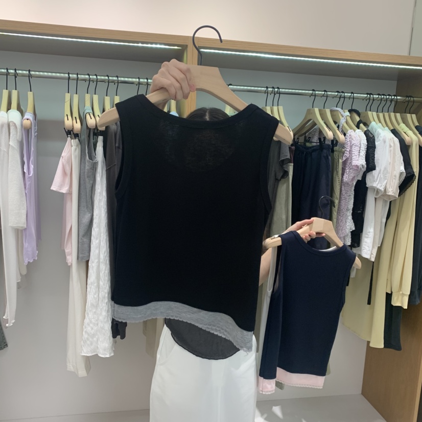 ALOT韓國代購女士新品時尚26春夏26夏季吊帶背心撞色蕾絲A LOT吊帶/背心
