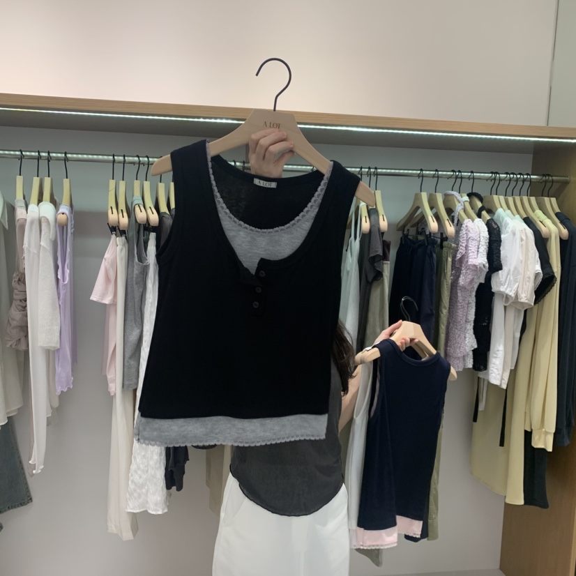 ALOT韓國代購女士新品時尚26春夏26夏季吊帶背心撞色蕾絲A LOT吊帶/背心圖色1