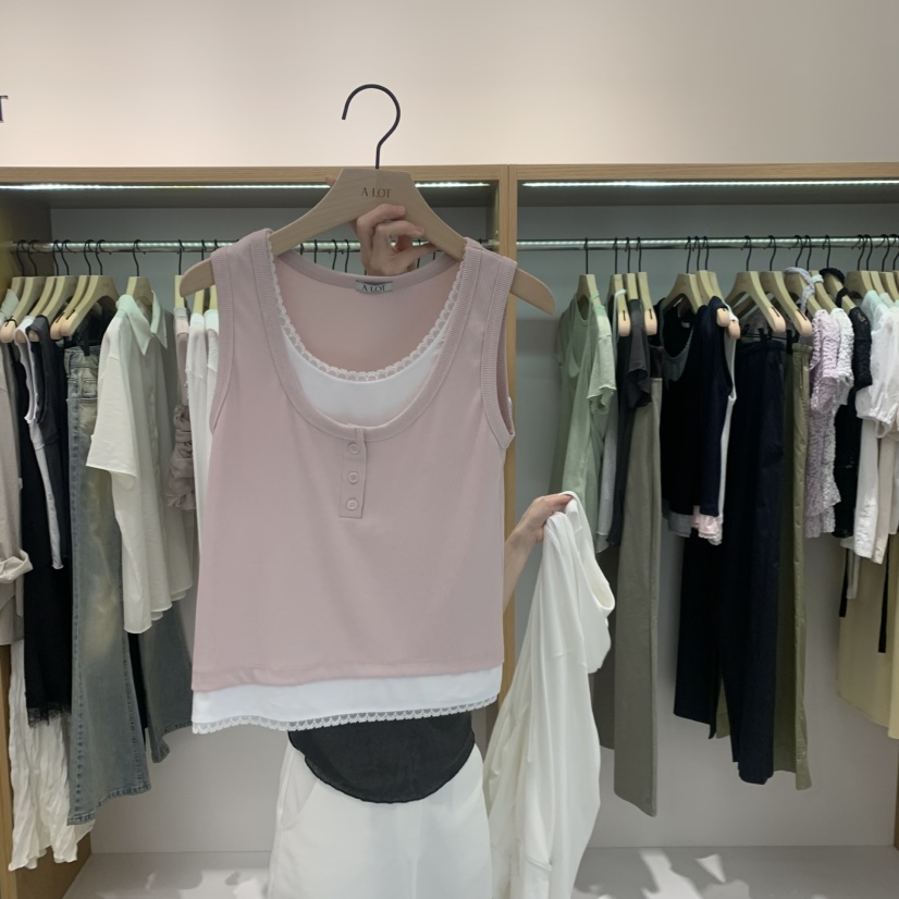 ALOT韓國代購女士新品時尚26春夏26夏季吊帶背心撞色蕾絲A LOT吊帶/背心圖色2