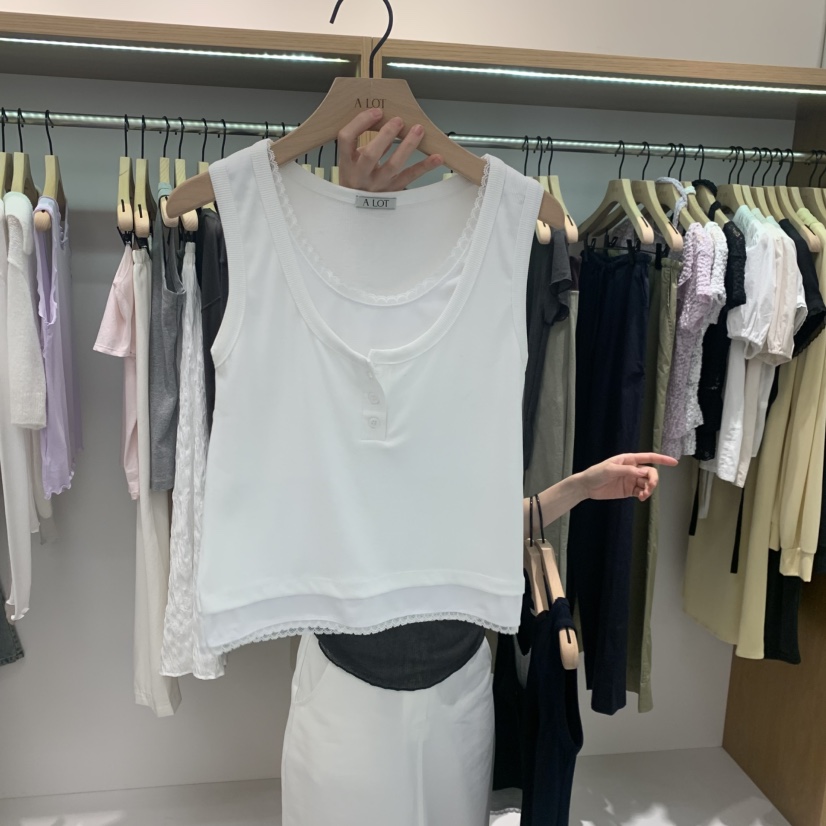 ALOT韓國代購女士新品時尚26春夏26夏季吊帶背心撞色蕾絲A LOT吊帶/背心圖色3