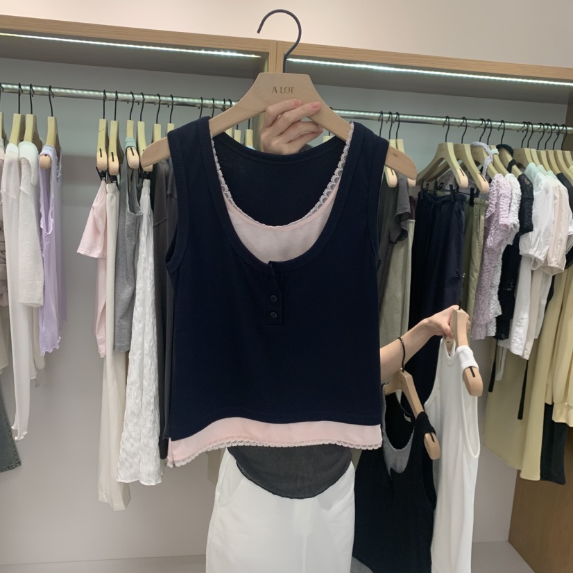 ALOT韓國代購女士新品時尚26春夏26夏季吊帶背心撞色蕾絲A LOT吊帶/背心圖色4