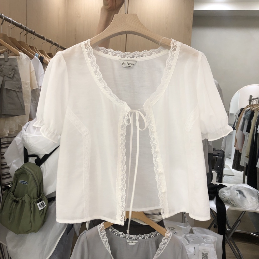 VILLABUTTON韓國直郵女裝新品26春夏襯衫蕾絲衫蕾絲絲綢LVILLABUTTON襯衫/蕾絲衫圖色2