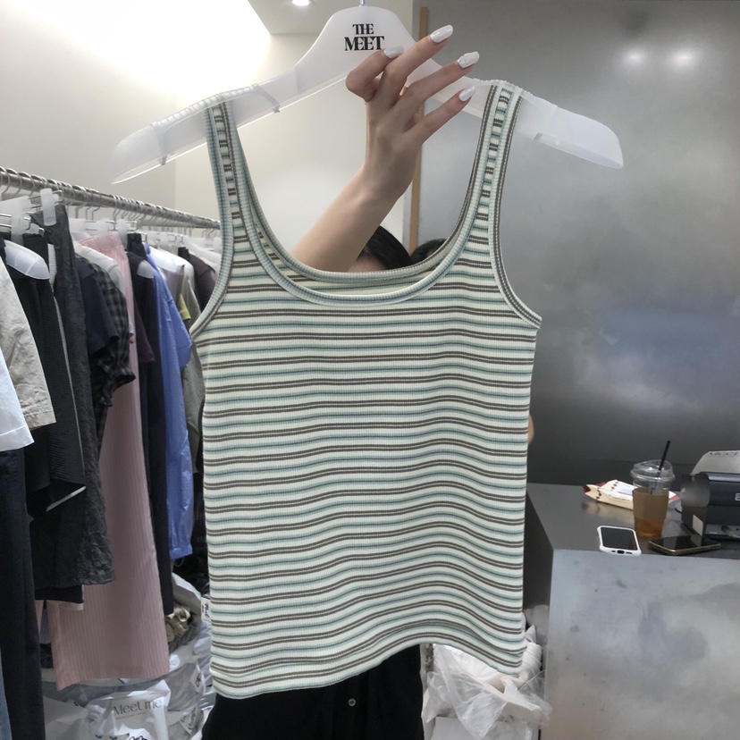MEET ME韓國東大門代購女裝新品人氣吊帶背心無袖條紋羅紋MEET ME吊帶/背心圖色2