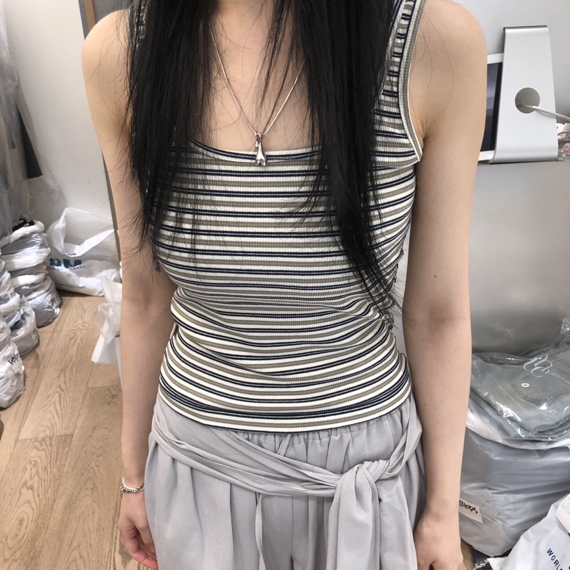 MEET ME韓國東大門代購女裝新品人氣吊帶背心無袖條紋羅紋MEET ME吊帶/背心圖色3