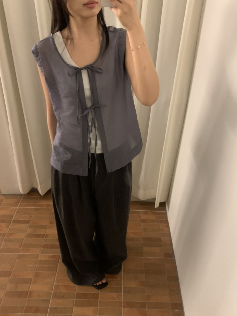 LOGON韓國代購女士新款26夏季職業熱賣襯衫蕾絲衫兩面穿緞帶LOGON襯衫/蕾絲衫