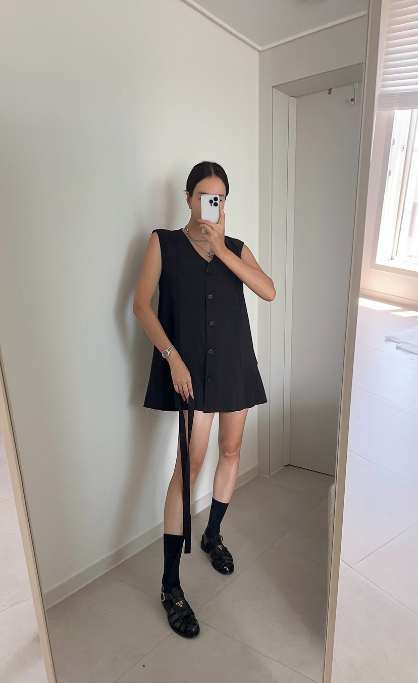 SOUIT韓國東大門代購女士新品人氣推薦26夏季連衣裙含腰繩褶裥SOUIT by mabel-L連衣裙