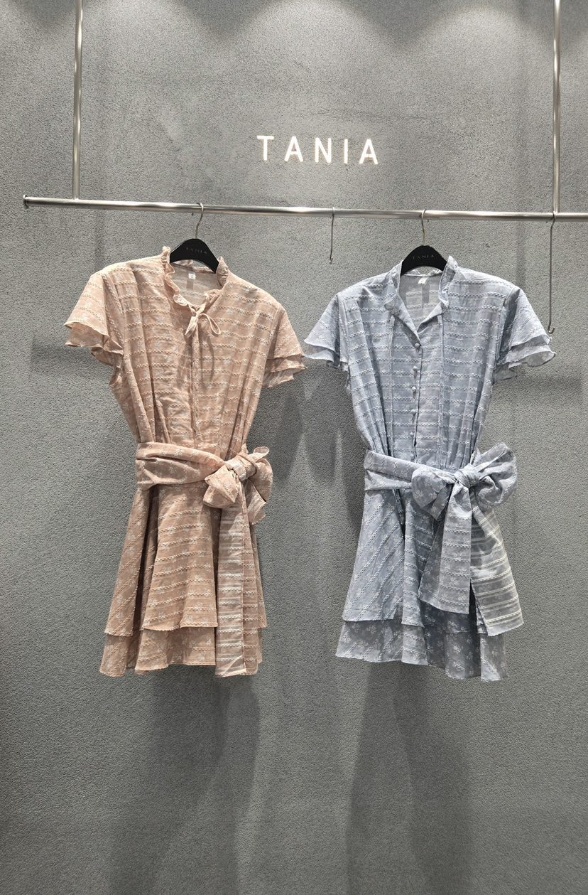 TANIA韓國代購女士新款熱賣人氣26夏季休閑連衣裙含腰繩層疊TANIA連衣裙
