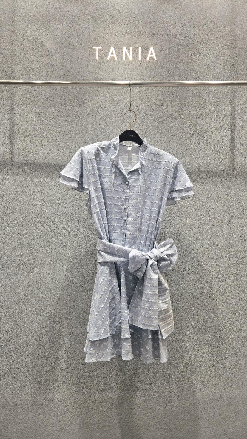 TANIA韓國代購女士新款熱賣人氣26夏季休閑連衣裙含腰繩層疊TANIA連衣裙圖色2