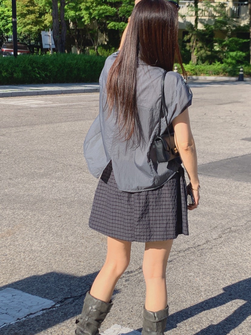 LA CREME東大門實拍韓國女裝新款26春夏職業26夏季短裙格子SLA CREME短裙