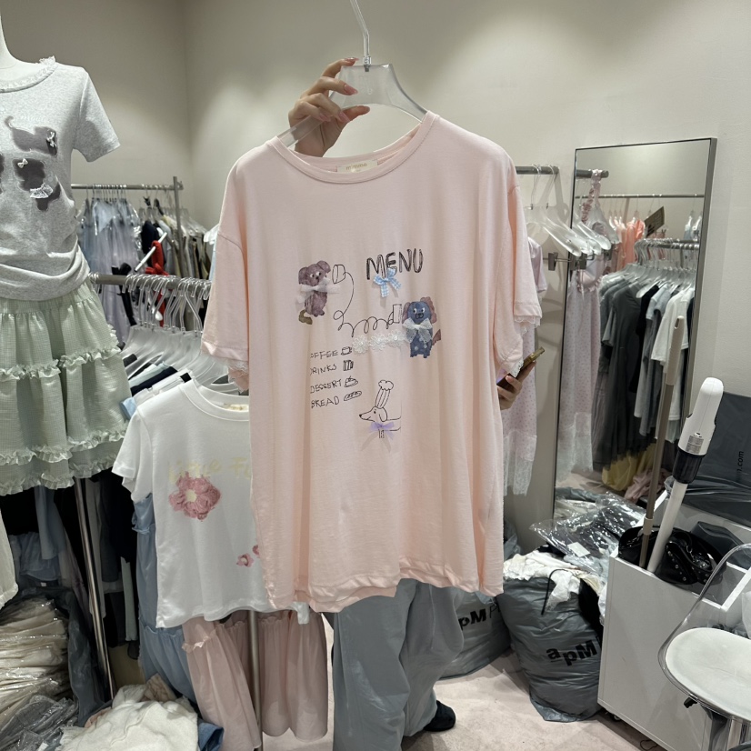MIMME/LOOKK韓國直郵女士新品26春夏人氣休閑熱賣T恤絲帶MIMME/LOOKKT恤圖色1