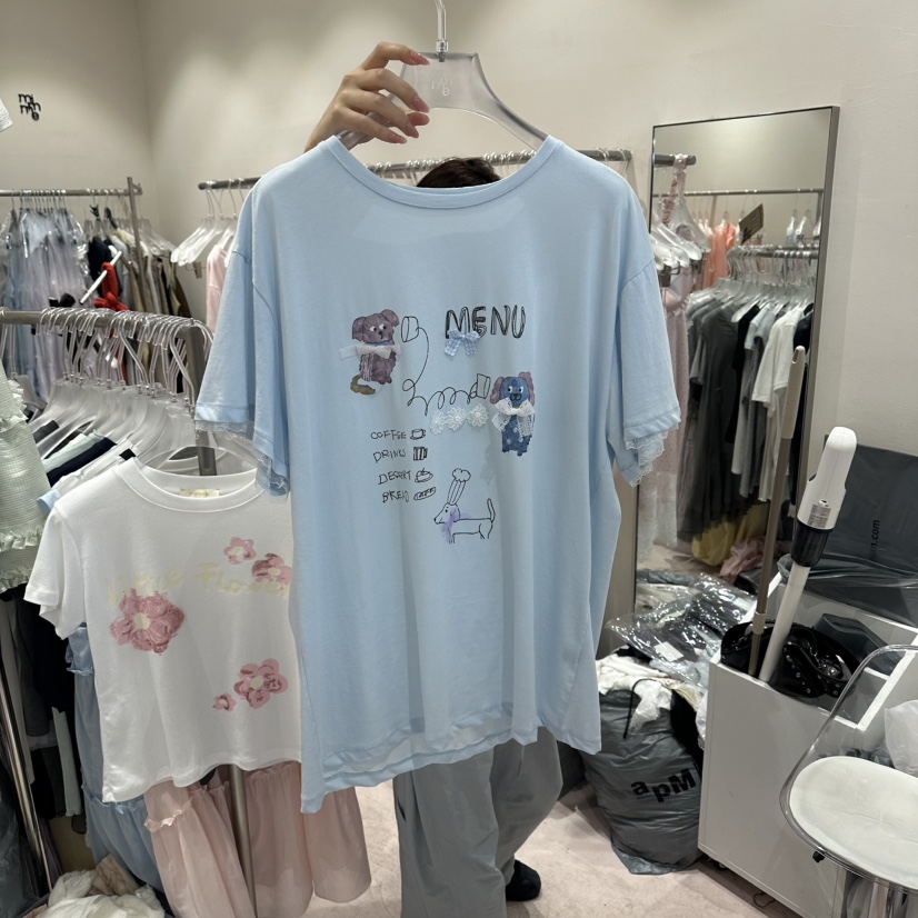 MIMME/LOOKK韓國直郵女士新品26春夏人氣休閑熱賣T恤絲帶MIMME/LOOKKT恤圖色2