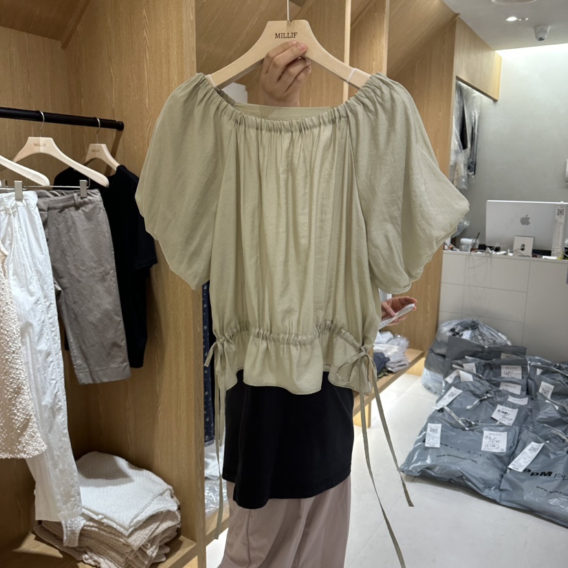 MILLIF韓國東大門代購女裝新品26夏季26春夏襯衫蕾絲衫露肩MILLIF襯衫/蕾絲衫圖色2