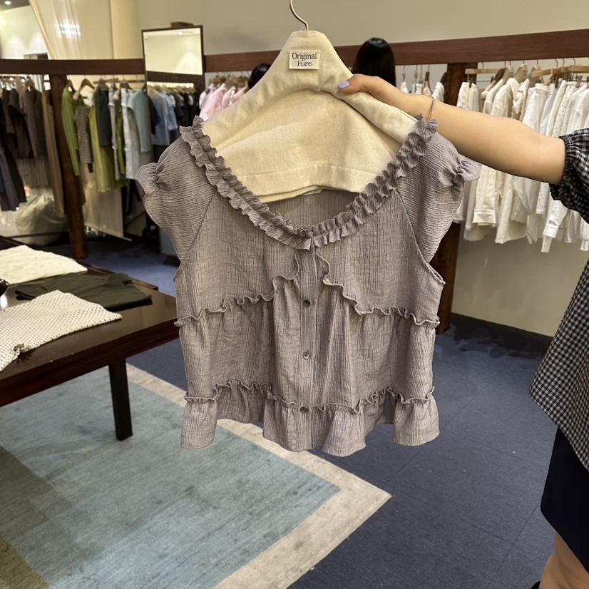 FURE韓國東大門代購女裝新品職業熱賣26春夏襯衫蕾絲衫紐扣FURE襯衫/蕾絲衫圖色2