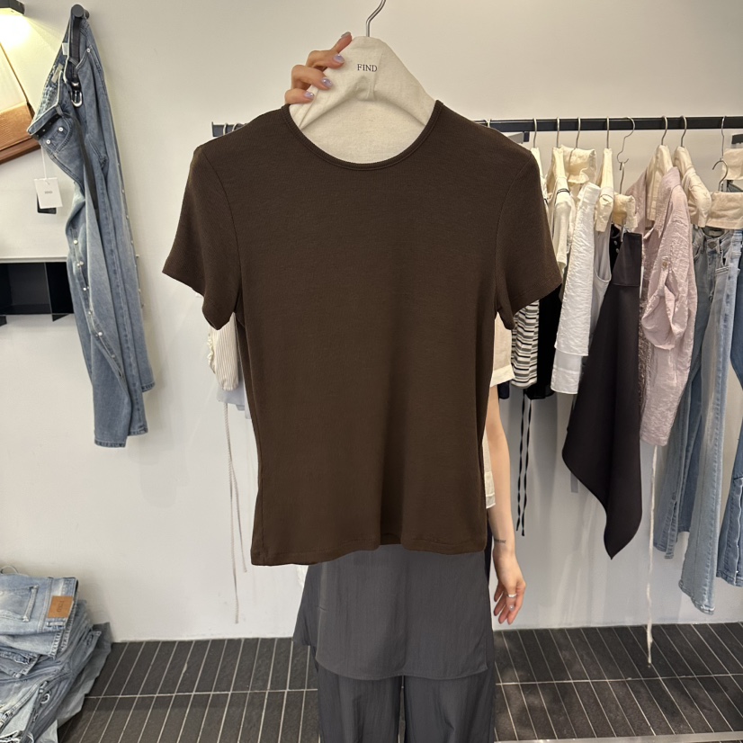 FIND-P韓國代購女裝新品熱賣時尚26夏季休閑人氣T恤羅紋FIND-PT恤圖色7