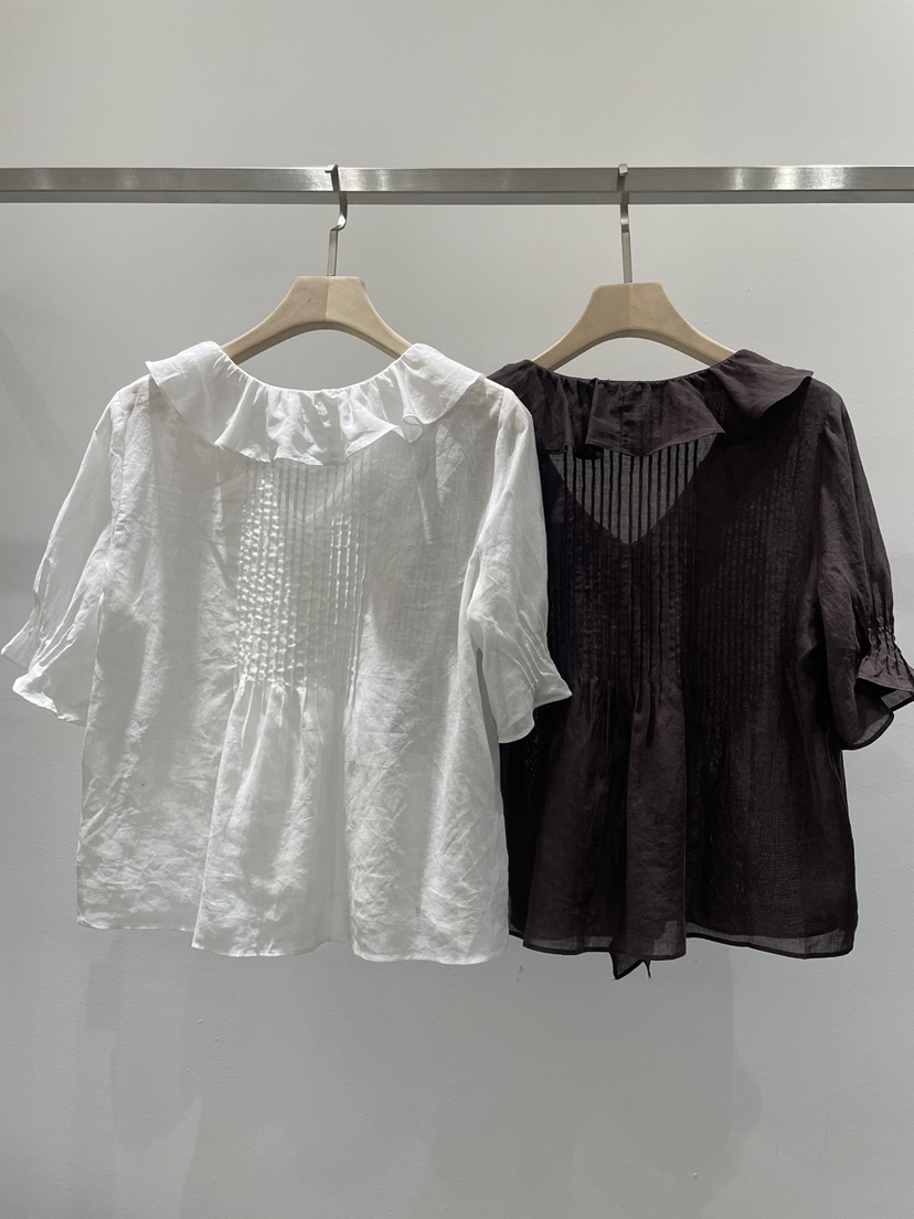 RE STYLE-Q韓國直郵女士新品熱賣26夏季襯衫蕾絲衫褶裥RE STYLE襯衫/蕾絲衫