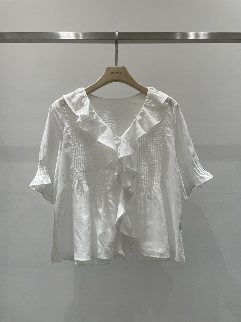 RE STYLE-Q韓國直郵女士新品熱賣26夏季襯衫蕾絲衫褶裥RE STYLE襯衫/蕾絲衫圖色1