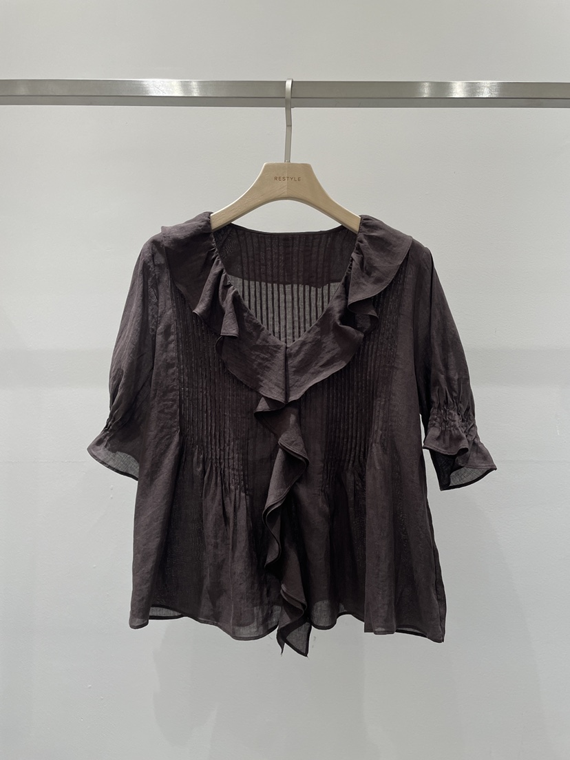 RE STYLE-Q韓國直郵女士新品熱賣26夏季襯衫蕾絲衫褶裥RE STYLE襯衫/蕾絲衫圖色2