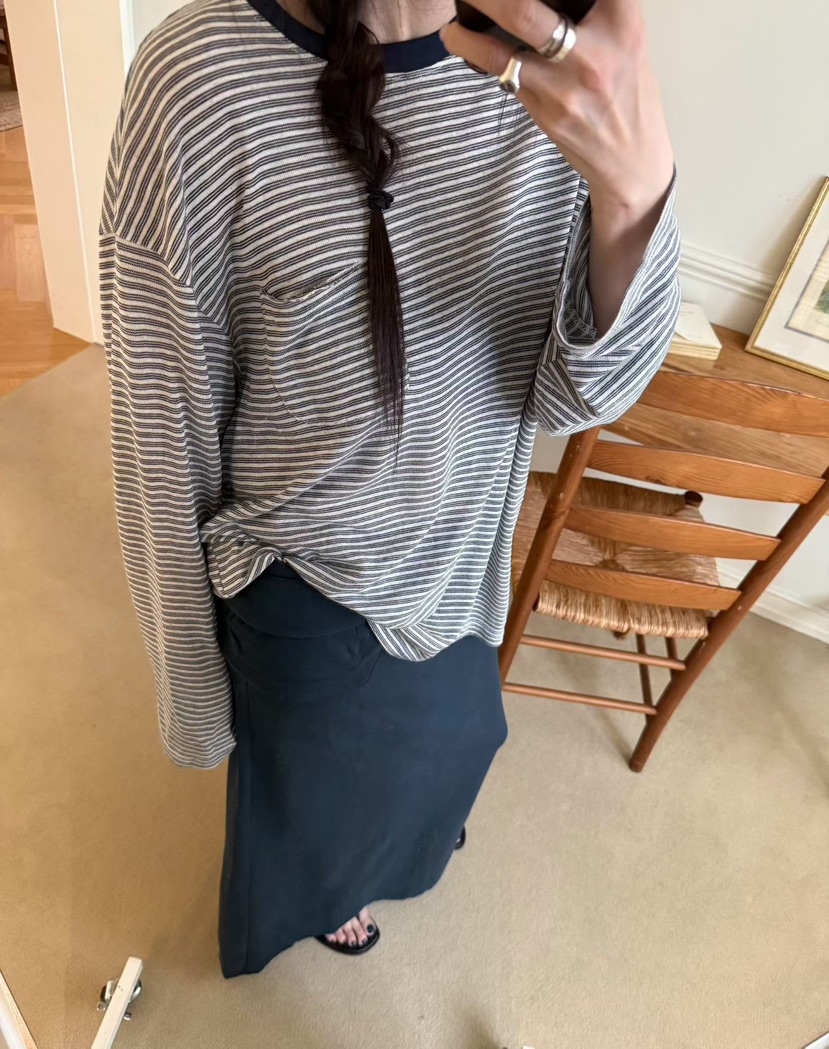 TUG韓國代購女裝新款26夏季26春夏休閑熱賣時尚長袖T恤條紋TUG長袖T恤圖色1