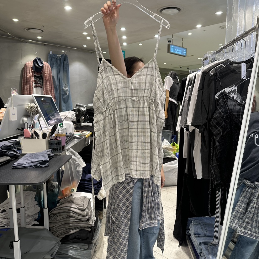 HERTZ-P韓國東大門代購女士新款休閑職業吊帶背心格子開衩HERTZ-P吊帶/背心圖色1