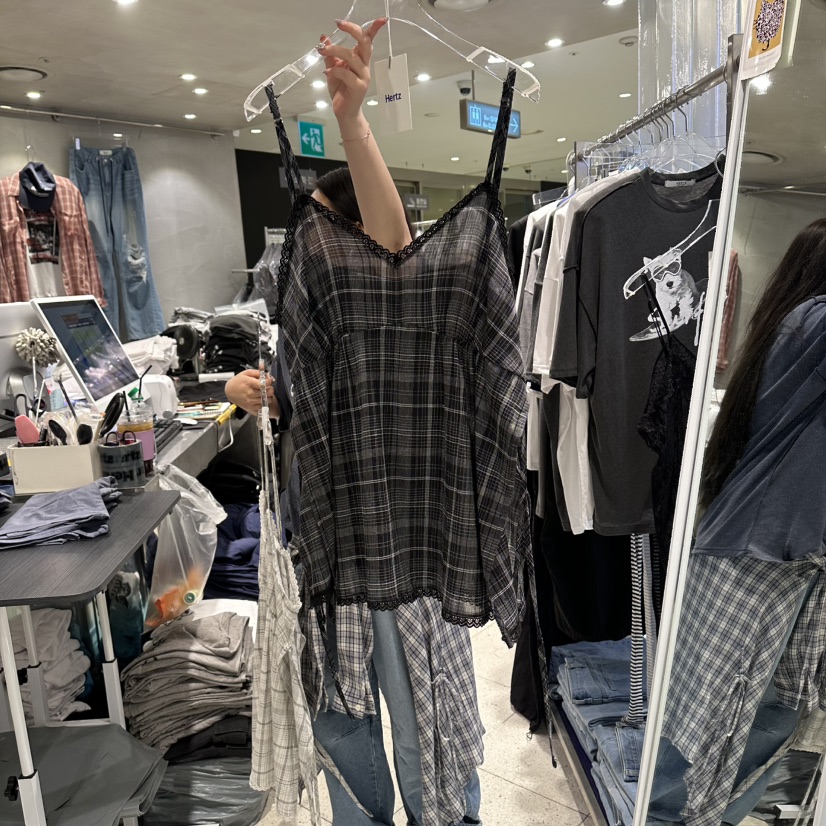 HERTZ-P韓國東大門代購女士新款休閑職業吊帶背心格子開衩HERTZ-P吊帶/背心圖色2