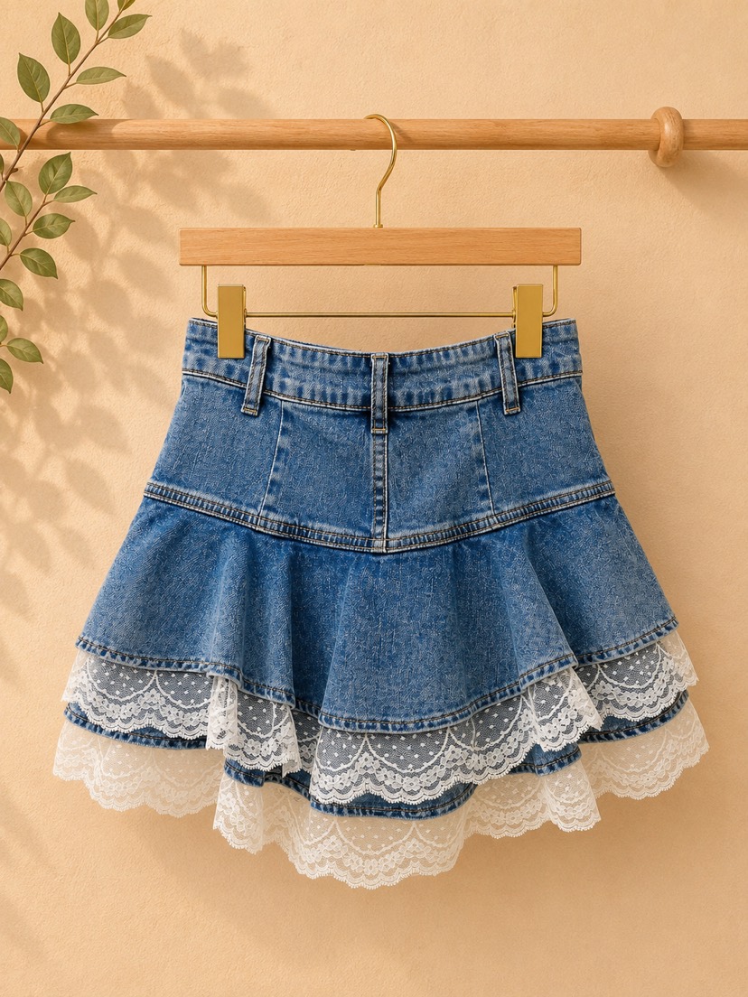 NYLON韓國直郵女裝新品26春夏休閑職業人氣26夏季短裙蕾絲NYLON短裙