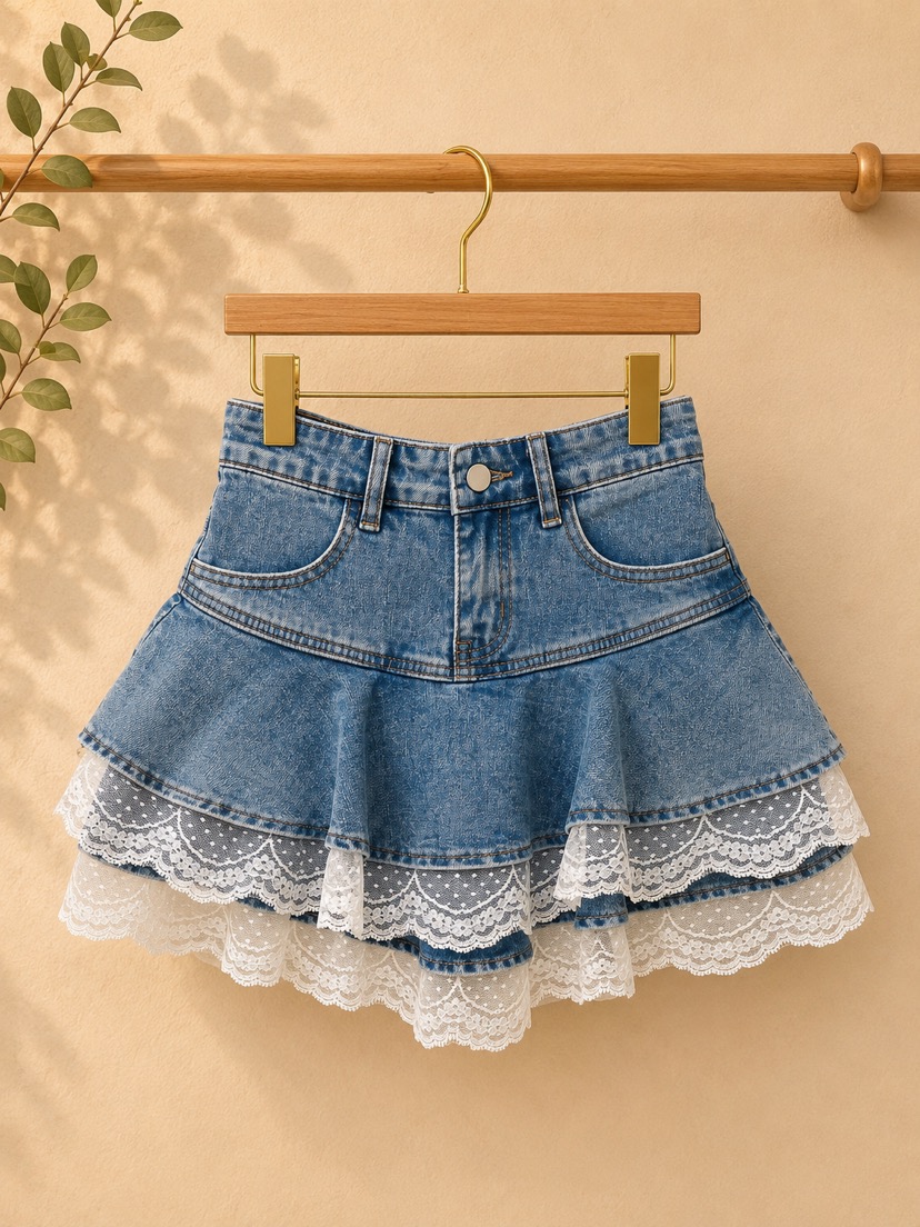 NYLON韓國直郵女裝新品26春夏休閑職業人氣26夏季短裙蕾絲NYLON短裙圖色1