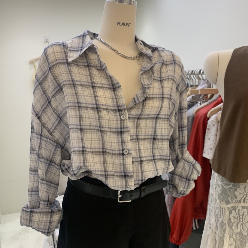 FLAUNT韓國代購女士新品26夏季推薦職業休閑襯衫蕾絲衫格紋FLAUNT襯衫/蕾絲衫圖色1