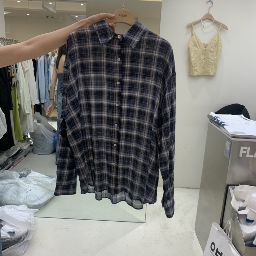 FLAUNT韓國代購女士新品26夏季推薦職業休閑襯衫蕾絲衫格紋FLAUNT襯衫/蕾絲衫圖色2