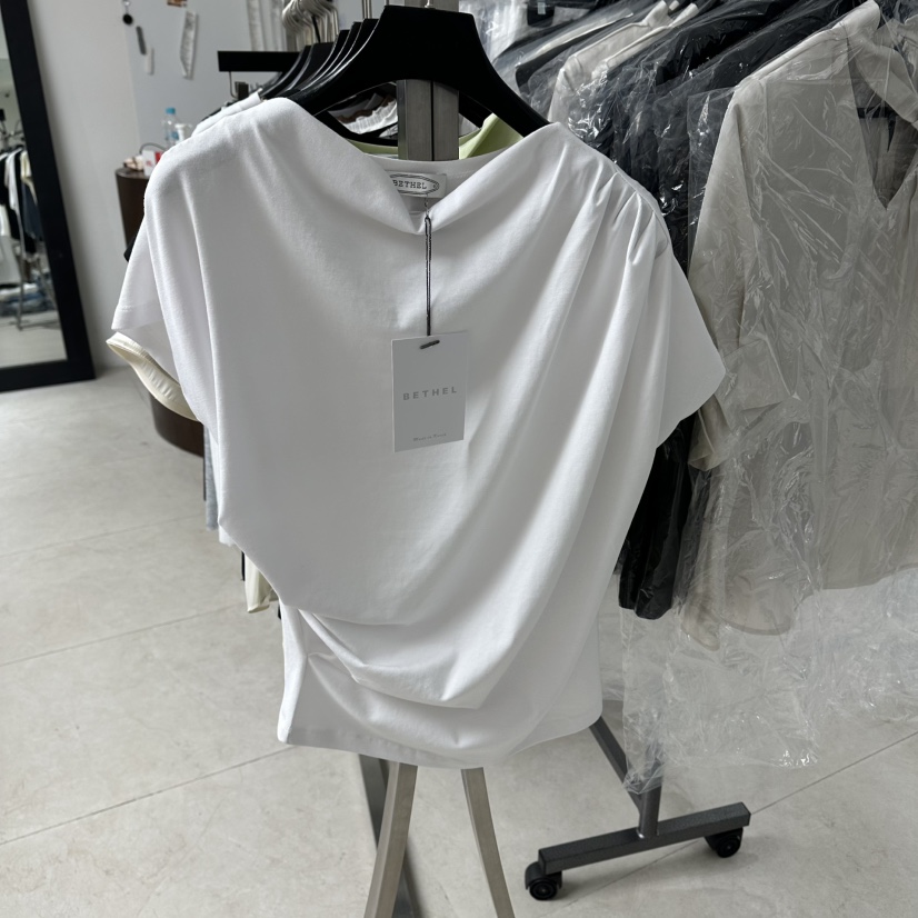 BETHEL韓國代購女裝新品職業推薦休閑襯衫蕾絲衫不對稱褶皺BETHEL襯衫/蕾絲衫圖色1