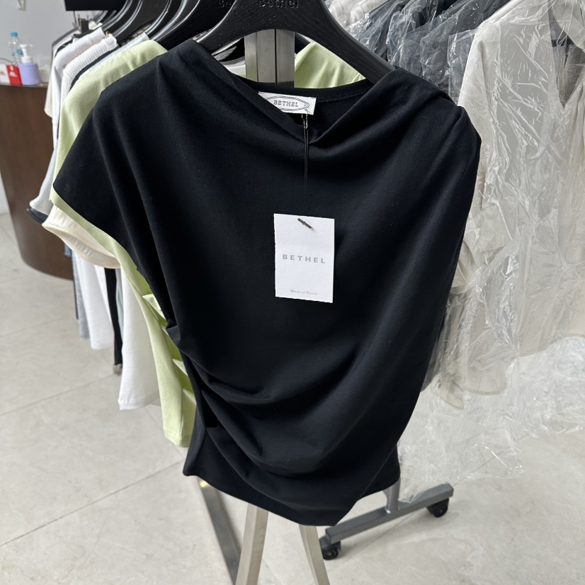 BETHEL韓國代購女裝新品職業推薦休閑襯衫蕾絲衫不對稱褶皺BETHEL襯衫/蕾絲衫圖色3